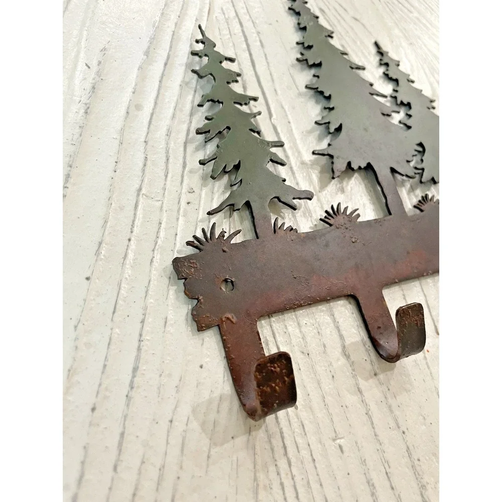 Rustic Cabin Decor Metal Tree Forest Wall Mounted Hook 4 Hooks Keys Leash Holder
